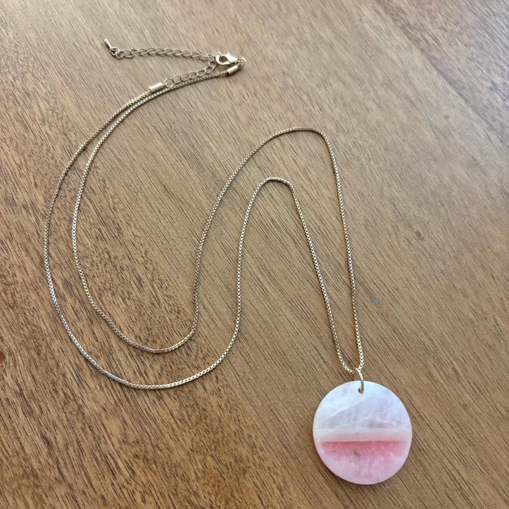 Gold and Pink Long Pendant Necklace